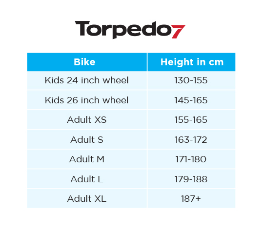 T7 Bike Size Chart